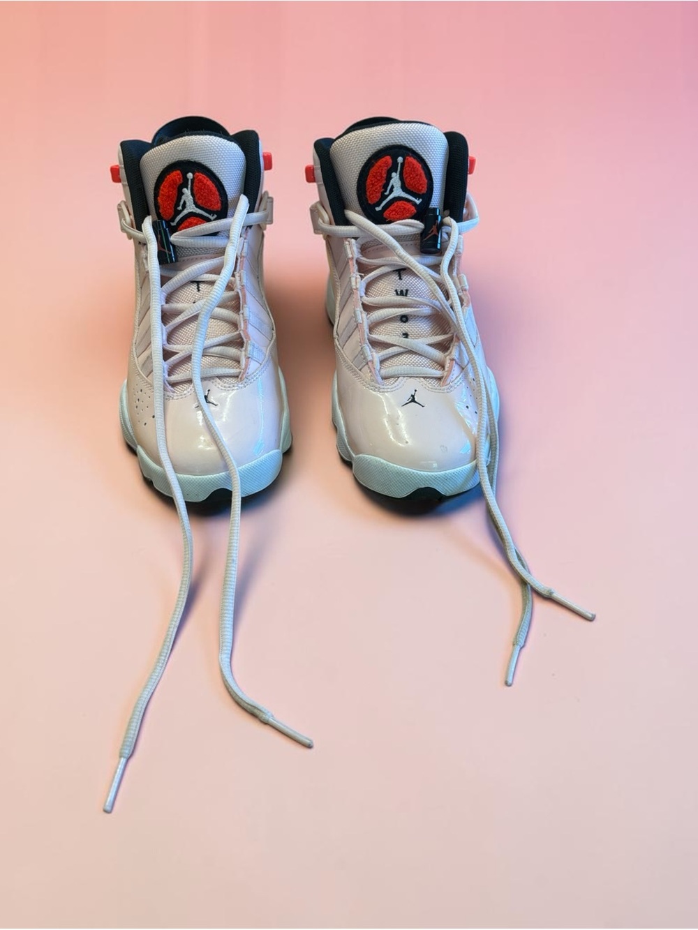 Jordan Kids White and Black Sneakers with Red Accents very comfortable/stylish